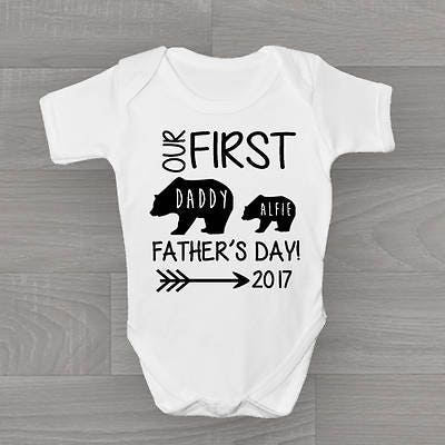 Download Personalised Bear Our First Father's Day Baby Grow New