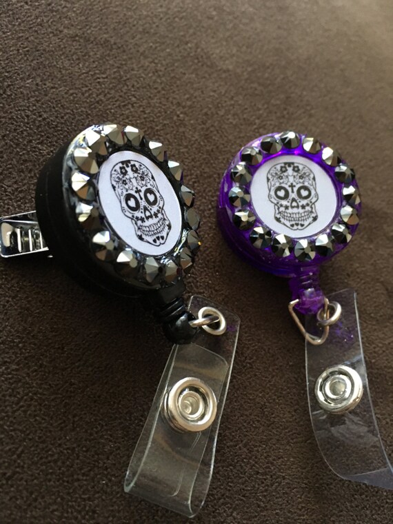 Sugar Skull ID badge reel holder retractable dia de los