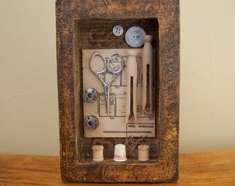 Assemblage Art Book - Altered Book Art - Vintage Sewing