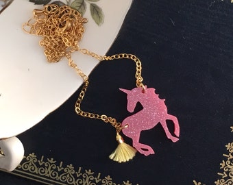 Unicorn necklace, Unicorn, Birthday Unicorn, unicorn jewellery, Reversible necklace, Acrylic glitter unicorn necklace, laser cut jewellery