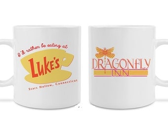 Gilmore Girls inspired 2 Pack - Luke's Diner Mug and Dragonfly Inn Printed on Both Sides Great Stocking Stuffer Birthday Gift