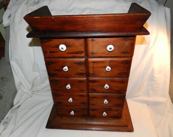 Vintage Wood Cabinet / Chest with 10 Drawers - Spice, Storage, Filing, Sewing, Apothecary Cabinet ? - Primitive / Rustic Cabinet - 22" B-28a