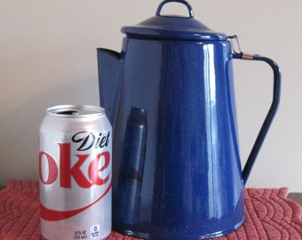 Coffee Pot, Blue Enamel Coffee Pot, Complete Coffee Pot