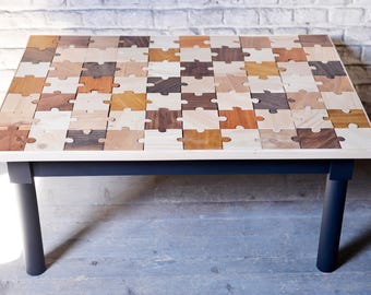 Table basse puzzle - Wooden puzzle low table handmade - from France