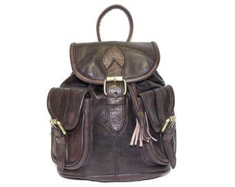 80's Style Mini Rucksack Backpack | Gloss Coco Leather