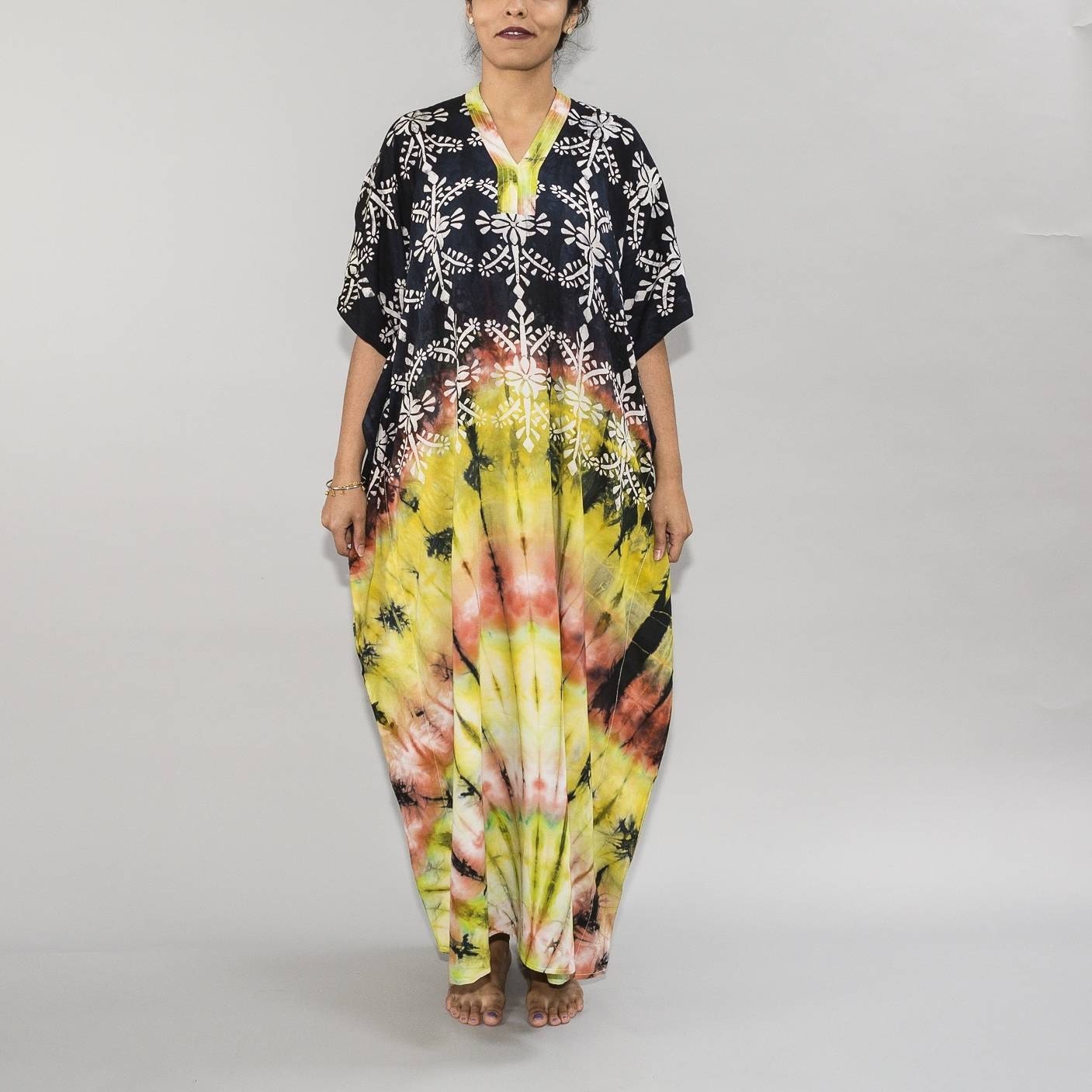 Boho Chic Tiedye Batik Kaftan Modern Cotton Caftans Beach