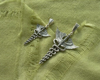Handmade Pendant Caduceus. Medical Caduceus. Doctor Talisman. Caduceus Necklace. Gift For Doctor. Present For Nurses. Doctor Necklace