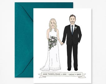 Custom Wedding Thank You Card - Wedding Thank You Note - Personalized Wedding Thank You Card - Custom Portrait Wedding Illustration