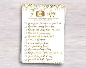 I Spy, Wedding Game, Wedding Reception Game, Wedding Scavenger Hunt, Shower Activity, Reception Table, Wedding Activities Gold Wedding Decor