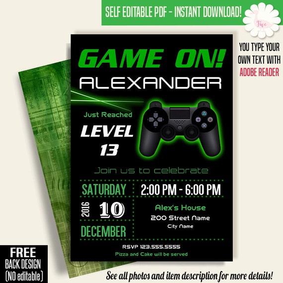 Game on invitation Video game party invitation gaming