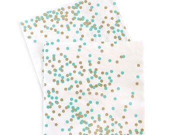 Mint and Gold Confetti Napkins / Mint and Gold / Confetti Napkins