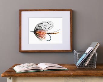 Watercolor Fly, Fly Fishing Gifts, fly fishing art, Fishing Gift for him, Art for Man Cave, men's office art, fisher gifts, fisher painting