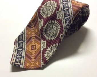 Mandala Necktie - Gift for Him - Vintage Menswear - Prince Consort - Golden Clasp - Gift for Men - Geometric Necktie