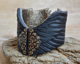 Black bracelet Black jewelry Gothic jewelry Wing bracelet Gothic bracelet Wing jewelry Raven jewelry Raven bracelet Feather jewelry