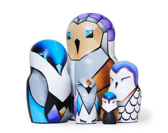 Techno Owls, Nesting Dolls, 6,9", 5 pcs