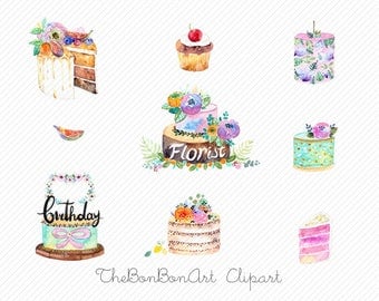 watercolor clipart. watercolor cake clipart. floral cake clipart. party clipart. bakery clipart. Wedding Cake Clipart. birthday cake clipart
