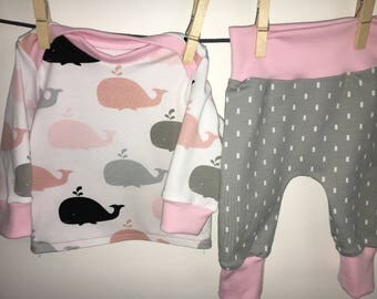 Coming Home Set "Whale" white/pink/grey Organic