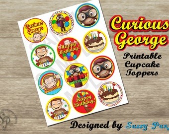 Curious George Printable Cupcake Toppers - Digital, Download Now *SALE