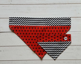 Red Black and White Dog Bandana, Over the Collar Dog Bandana, Chevron, Polka Dots, Dog Accessories, Pet Fashion