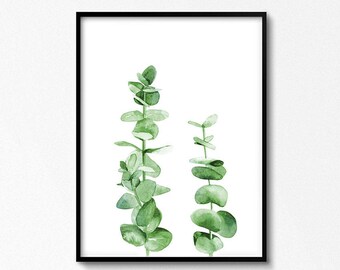Eucalyptus Watercolor. Green Leaves. Plant Art. Eucalyptus Print. Watercolor Painting. Printable Wall Art. Greenery Print. Nature Poster.