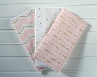 Girl Burp Cloth Set | Pink & Gold Burp Cloths | Ready to Ship | Modern | Trendy | Arrows | Chevron | Baby Gift | Burp Rags