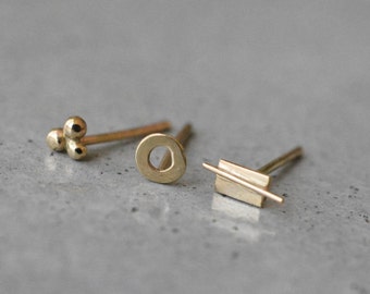 14k gold stud earrings, 14k minimalist gold stud earrings, solid gold stud earrings, mix and match earrings, yellow gold stud earrings