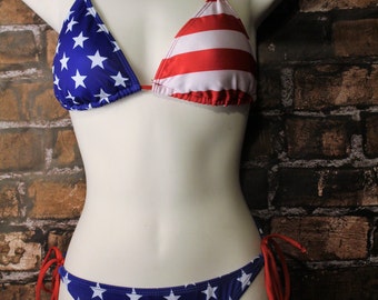 American Flag Big Star Ruffle Bikini 2-pc Set U-Z205 main image 1