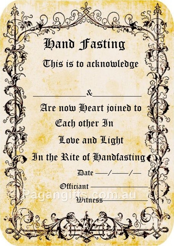 Handfasting certificate wedding marriage parchment wicca pagan