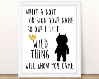 Where the Wild Things Are Guest Book Sign, Baby Shower, Wild One Birthday Party, First Birthday, Printable, INSTANT DOWNLOAD, 8.5x11