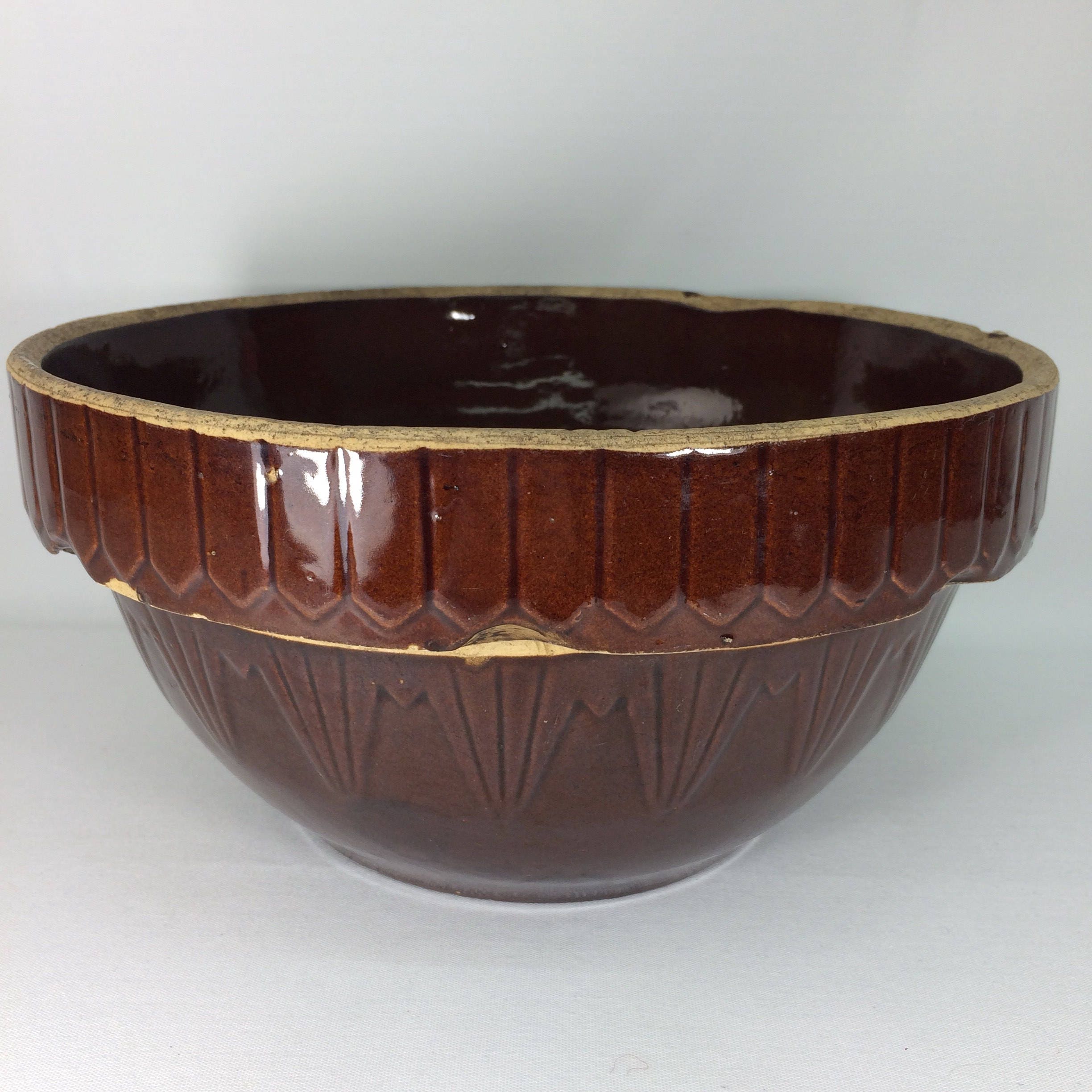 Early McCoy Pottery Stoneware Brown Picket Fence Mixing Bowl