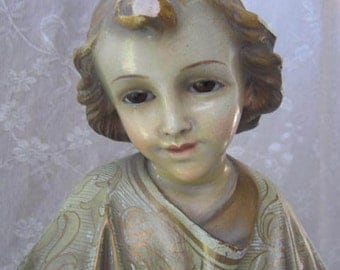 Spanish Religious STATUE Young JESUS Glass Eyes Spain CATHOLIC Religion Figure Figurine Chapel Church