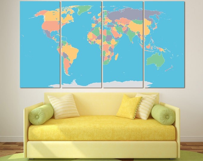 Large colorful push pin world map with country borders, Travel world map Large canvas push pin world travel map Political wolrd map canvas