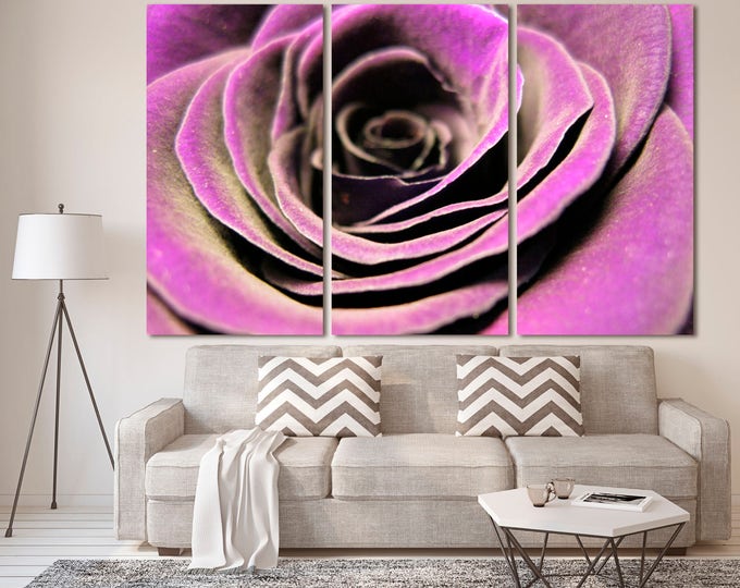 Large violet rose modern botanical wall art print set on canvas, abstract rose canvas girl room wall art flower print for home decoration