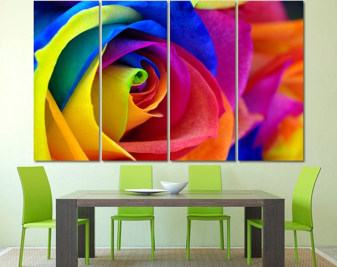 Large multicolor rosebud digital wall art print set of 3 or 5 panels, colorful rosebud flower print art poster on canvas, large rose print