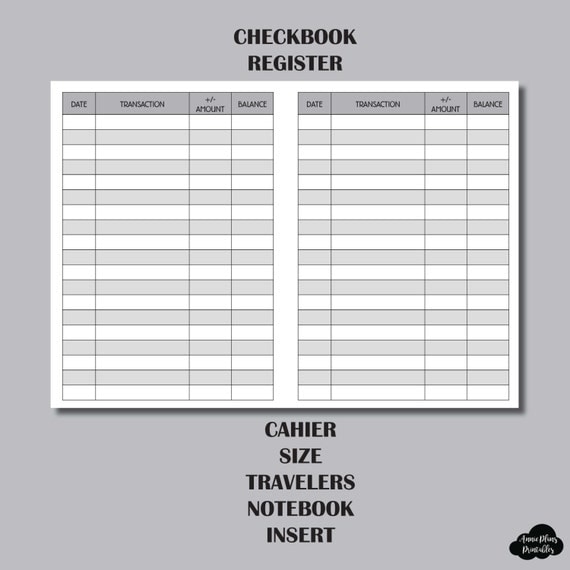 CHECKBOOK REGISTER CAHIER Sized Travelers Notebook Insert