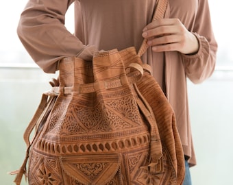 Leather bag embossed