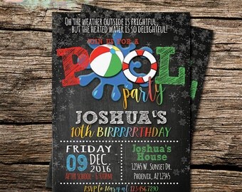 Winter Pool Party Invitation | Winter Swimming Birthday Invite | Boy or Girl | Indoor Pool Party | Snowflake Birthday | Printable |