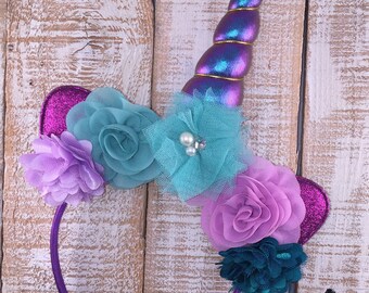 Unicorn Headband, Unicorn Floral Crown, Unicorn Birthday, Girl Birthday