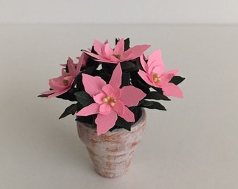Dollhouse Miniature Shabby Cottage Pink Poinsettia Artist Made