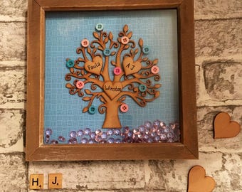 Personalised family tree, wooden family tree, family keepsake, family tree frame