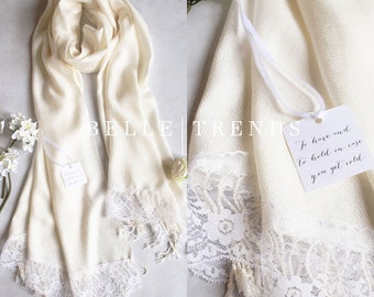 Ivory Pashmina Scarf, Set of 1,2,3,4,5,6,7,8,9,10, Pashmina Lace Shawl, Pashmina shawl, Wedding Favor, Bridal Shower Gift, Bridal Shawl