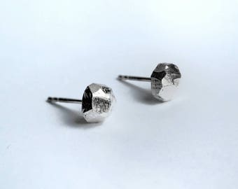 Unique, Facetted Minimal Ear Studs in Sterling Silver