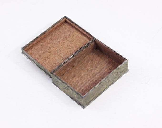 Antique Chinese box, brass jewelry box, trinket box, office card case, cigarette box, vintage brass storage box