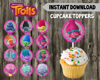 Trolls Cupcake Toppers // Trolls Birthday Party // DIY // Instant Download // Cake Topper // Trolls Favor // Glitter // Printable
