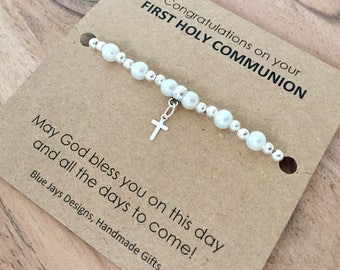 First Communion Gift, First Holy Communion Gifts, Communion Bracelet, Gift Under 10, Communion Dress, Pearl Bracelet, Spiritual Jewellery