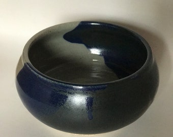 Handcrafted Small Stoneware Bowl with gray and blue glazed abstract design