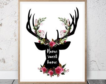 Deer Wall Art floral deer art | etsy Deer Wall Art floral deer art | etsy