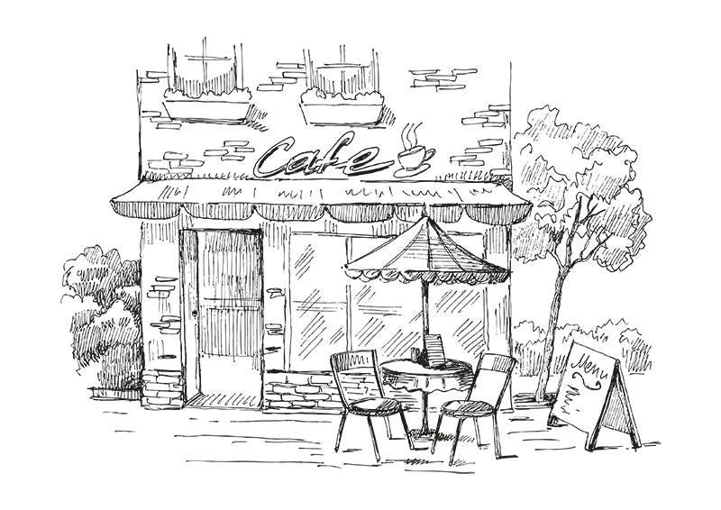 Coffee Shop Architecture Sketching Drawing Clip Art Digital