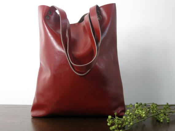 BURGUNDY LEATHER HANDBAG Free shipping Leather Tote Bag