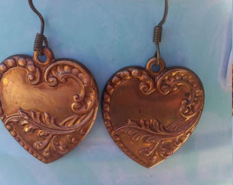 Collectors item: vintage brass heart earrings